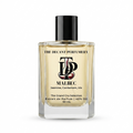 A 50 mL bottle of Malbec Extrait de Parfum by The Decant Perfumery, featuring a clear glass bottle with a black cap and a beige label, set against a plain white background.