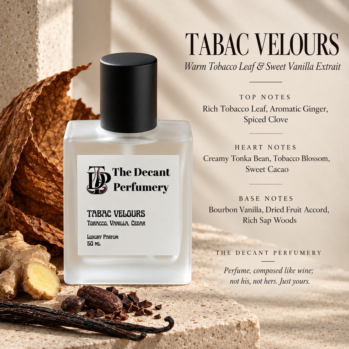 Tabac Velours perfume notes artwork, 4000 by 4000 pixels